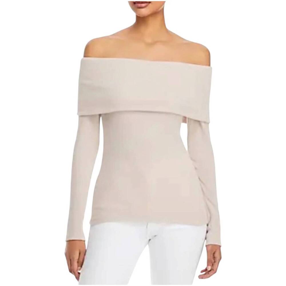 NEW ENZA COSTA off shoulder ribbed knit top in rose tan